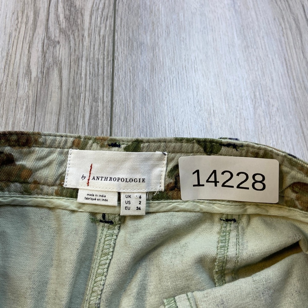 Anthropologie Floral Camo Cargo Pants Women 2 Beige Green Barrel Balloon Utility - Picture 9 of 11